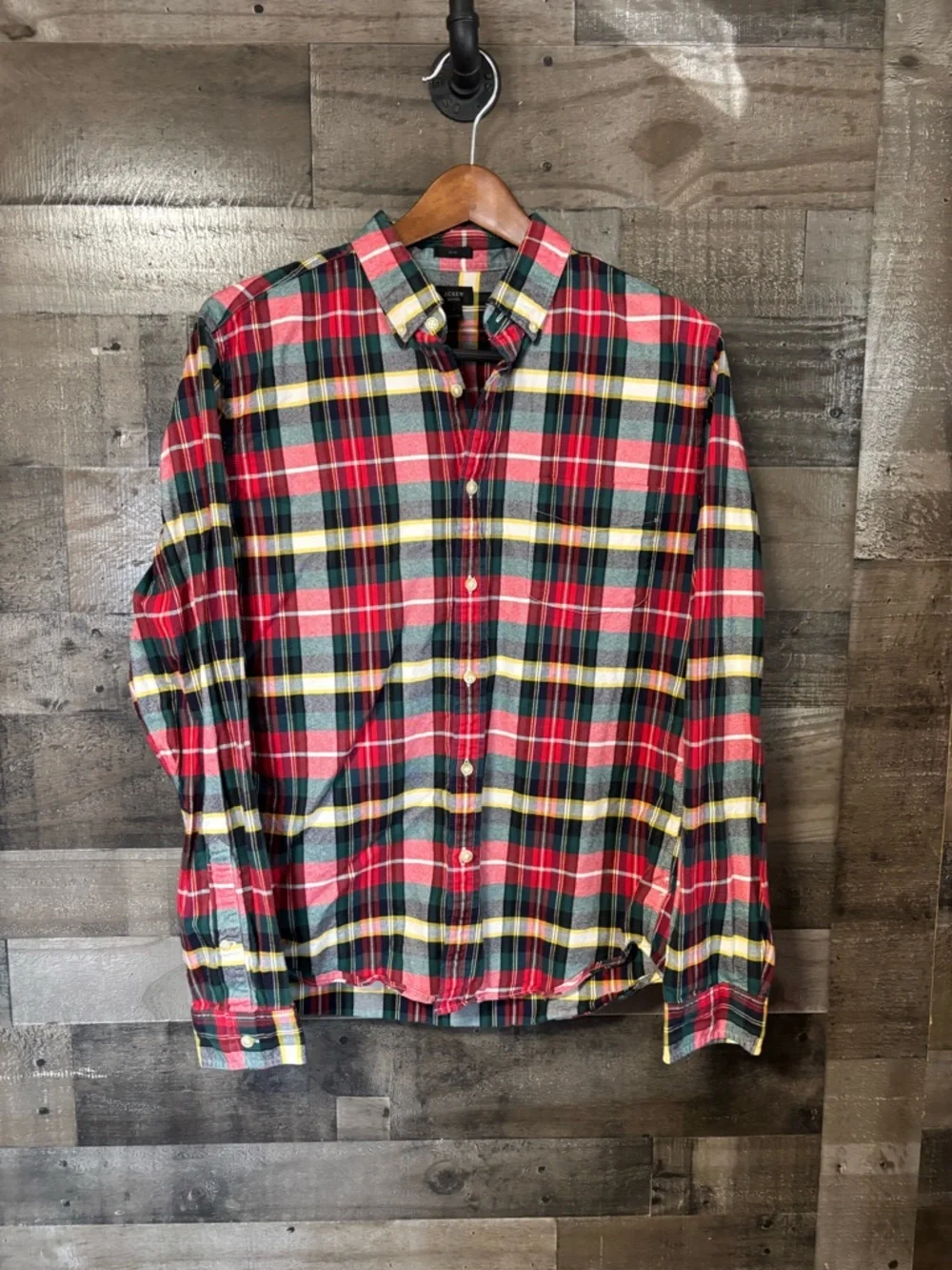 J. Crew Christmas Red and Green Plaid Button-Down Shirt Large